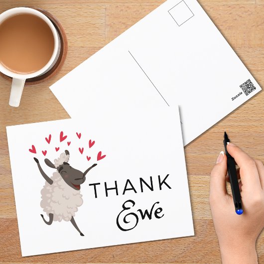 感謝してい赤いハート付きEwe Sheepありがとうはがき ポストカード