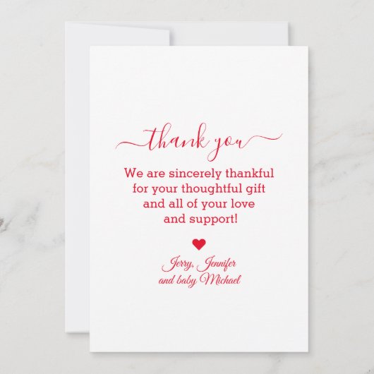 感謝してい赤い男の赤ちゃん写真 ノートカード (裏面)