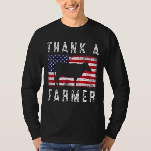 感謝してい農家愛国デイジーカウアメリカン国旗4 Tシャツ (正面)