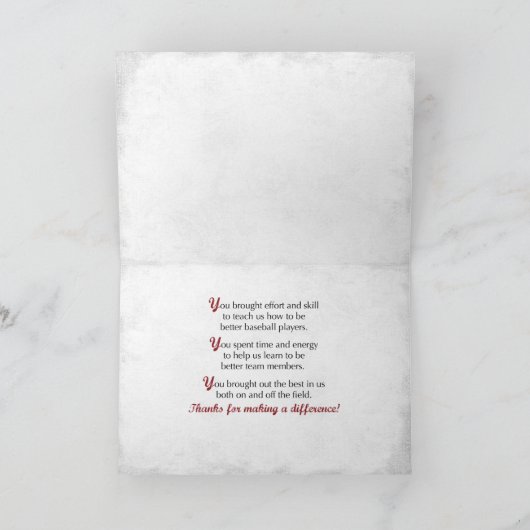 感謝してい野球コーチグランジ大 サンキューカード (内部)