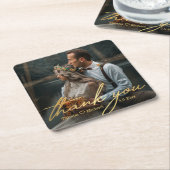 感謝してい金の手書き結婚の写真 スクエアペーパーコースター (アングル)