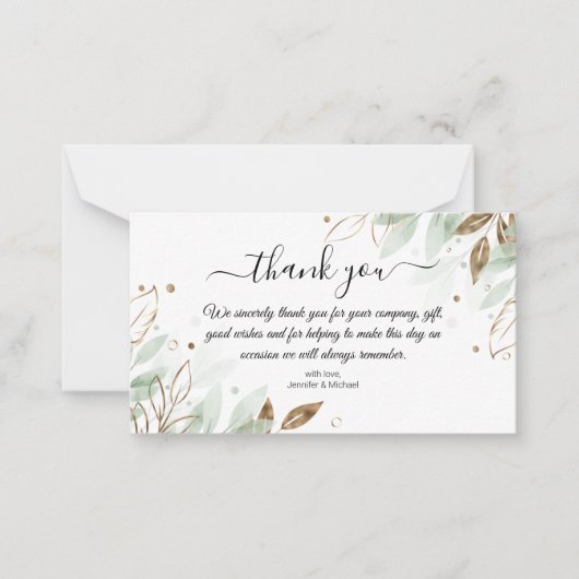 感謝してい金ゴールドと緑結婚植物モダンの ノートカード (正面)