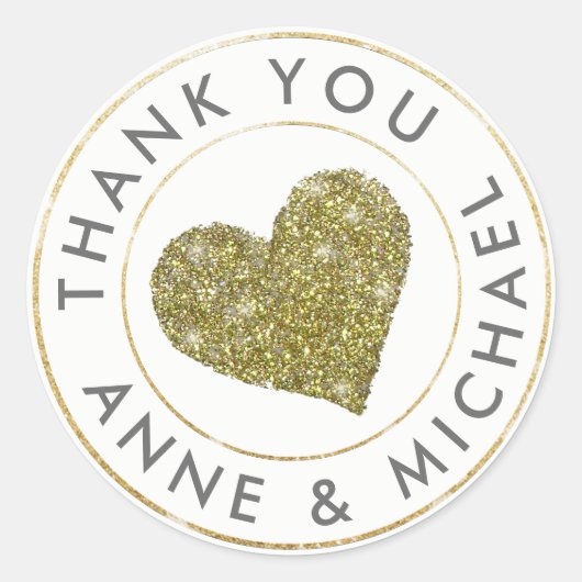 感謝してい金ゴールドハートの結婚式の引き出物 ラウンドシール (正面)