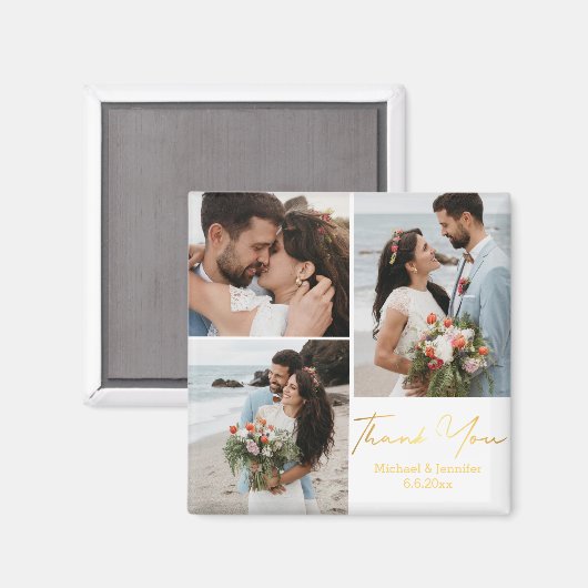 感謝してい金ゴールド書結婚の3枚 マグネット (正面/裏面)