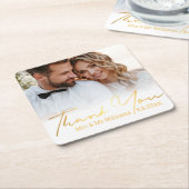 感謝してい金ゴールド結婚台本の写真ミセス スクエアペーパーコースター (アングル)