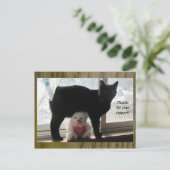 感謝してい黒猫とテディベア ポストカード (スタンド正面)