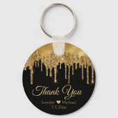 感謝してい黒金ゴールドのグリッター結婚の キーホルダー (正面)