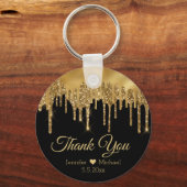 感謝してい黒金ゴールドのグリッター結婚の キーホルダー (正面)