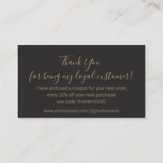 感謝してい黒金ゴールドシックなスモールビジネス エンクロージャーカード (裏面)