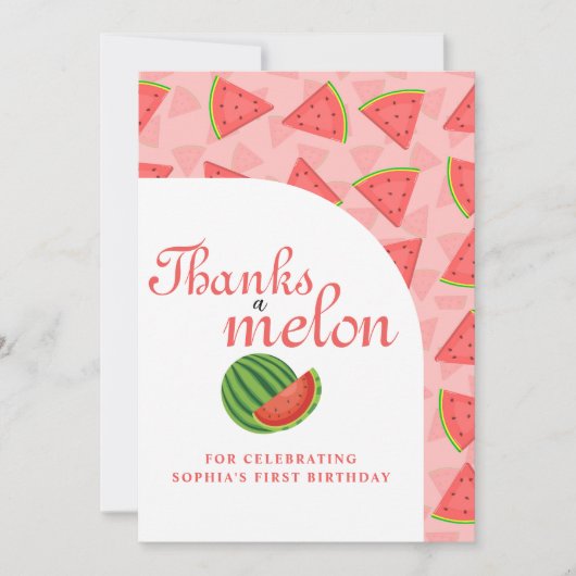 感謝してい1歳の誕生日スイカ サンキューカード (正面)