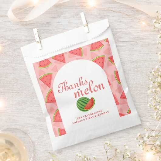 感謝してい1歳の誕生日スイカ フェイバーバッグ (クリップ留めされた状態)