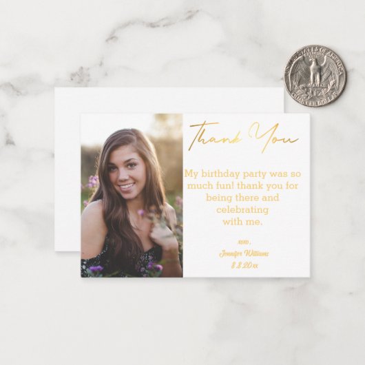 感謝してい16歳の誕生日金ゴールド写真 ノートカード (正面/裏面インサイチュ)