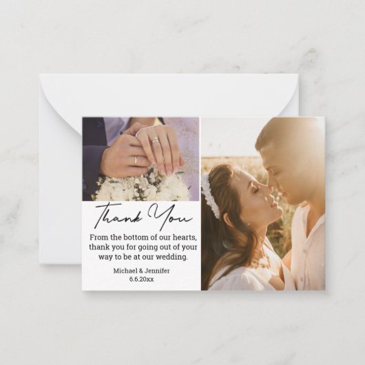 感謝してい2枚の写真がコラージュ結婚ミニマル ノートカード (正面)