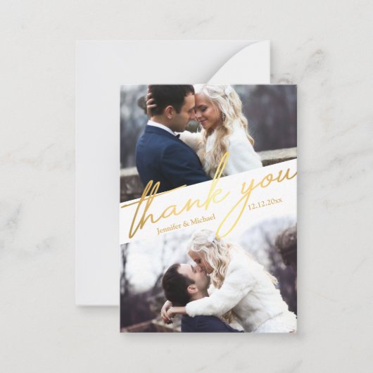 感謝してい2枚の写真が幾何学的金ゴールド結婚を ノートカード (正面)