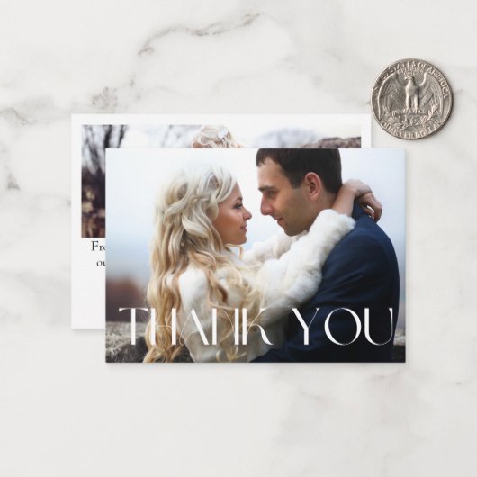 感謝してい2枚の写真ホワイトシックタイポグラフィ結婚ズ ノートカード (正面/裏面インサイチュ)