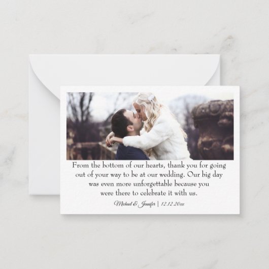 感謝してい2枚の写真ホワイトシックタイポグラフィ結婚ズ ノートカード (裏面)