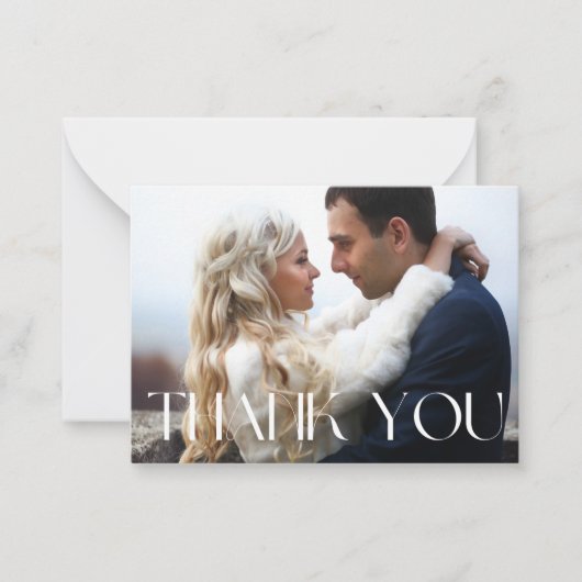 感謝してい2枚の写真ホワイトシックタイポグラフィ結婚ズ ノートカード (正面)
