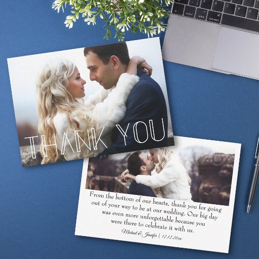 感謝してい2枚の写真white trendタイポグラフィ結婚s ノートカード