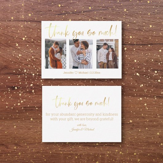 感謝してい3枚の写真のコラージュ結婚ミニマル金ゴールド ノートカード