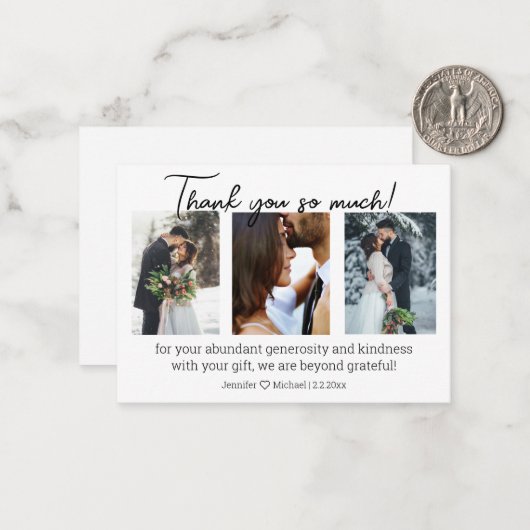 感謝してい3枚の写真冬の結婚式ミニマル ノートカード (正面/裏面インサイチュ)
