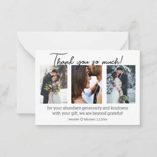 感謝してい3枚の写真冬の結婚式ミニマル ノートカード (正面)