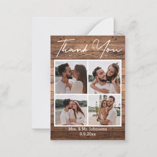 感謝してい4枚の写真は素朴な木の結婚コラージュ ノートカード (正面)