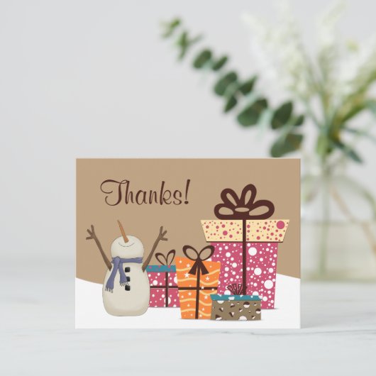 感謝してい!~かわいい雪だるまギフト冬ありがとう ポストカード (スタンド正面)