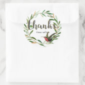 感謝してい、フローラリース(鳥箔付) ラウンドシール (バッグ)