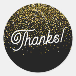 感謝してい!黒と金ゴールドの紙吹雪 ラウンドシール