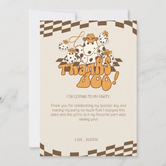 感謝していBoo Cowboyハロウィン市松模様にパターン サンキューカード (正面)