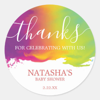 感謝していRainbow Waterカラー絵を描（ばちゃばちゃ）跳ねる、オレンジ ラウンドシール