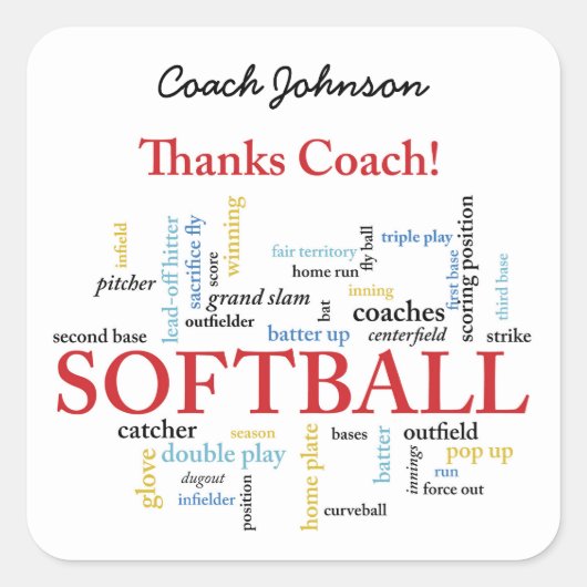 感謝していSoftballコーチの言葉グループ、チーム、レッド スクエアシール (正面)