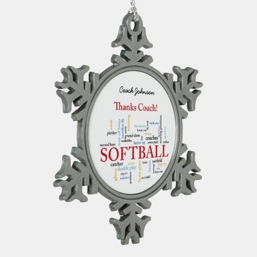 感謝していSoftballコーチの言葉グループ、チーム、レッド スノーフレークピューターオーナメント (左)