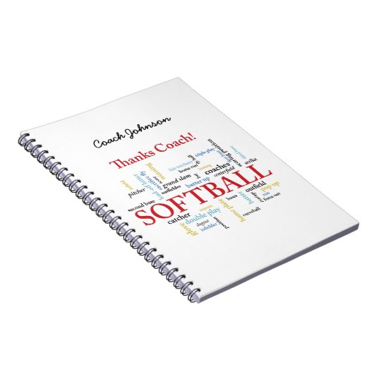 感謝していSoftballコーチの言葉グループ、チーム、レッド ノートブック (右側)