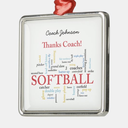 感謝していSoftballコーチの言葉グループ、チーム、レッド メタルオーナメント (左)