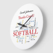 感謝していSoftballコーチの言葉グループ、チーム、レッド ラージ壁時計 (傾斜)
