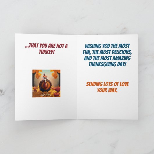 感謝しなさい七面鳥の感謝祭ではないおもしろいこと カード (内部)