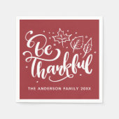 感謝するスクリプトの収穫バーガンディ感謝 スタンダードカクテルナプキン (正面)