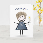 感謝するフィギュア女の子とデイジー カード (黄色い花)