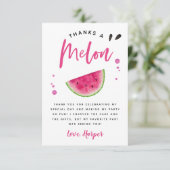 感謝するメロン ピンクのワタリンボウ 誕生日 サンキューカード (スタンド正面)