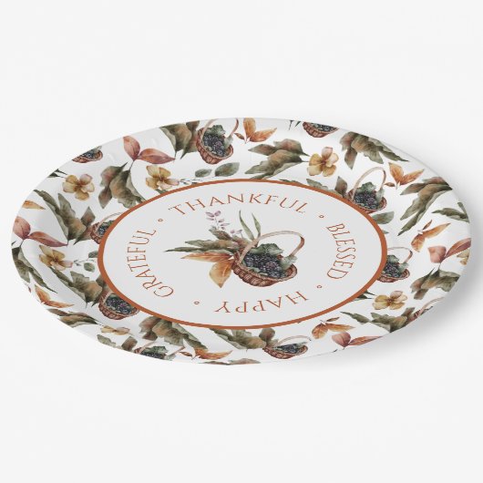 感謝する果実の秋のバスケット賛美 ペーパープレート (アングル)