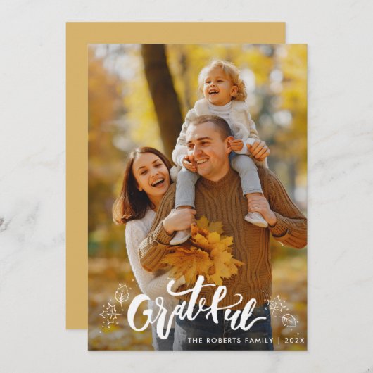 感謝する |ホワイトレタリングハッピー感謝祭カード シーズンカード (正面/裏面)