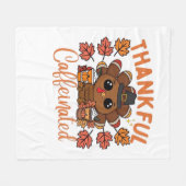 感謝とカフェイン入り感謝祭おもしろいコーヒー フリースブランケット (正面(横))