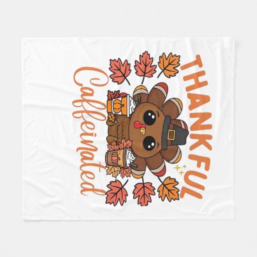 感謝とカフェイン入り感謝祭おもしろいコーヒー フリースブランケット (正面(横))