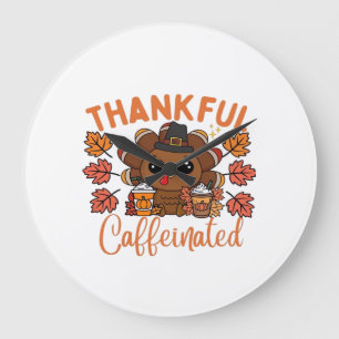 感謝とカフェイン Funny Thanksgiving Coffee ラージ壁時計