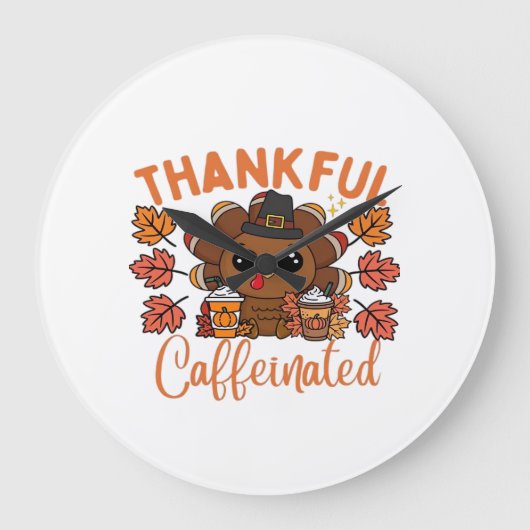 感謝とカフェイン Funny Thanksgiving Coffee ラージ壁時計 (正面)
