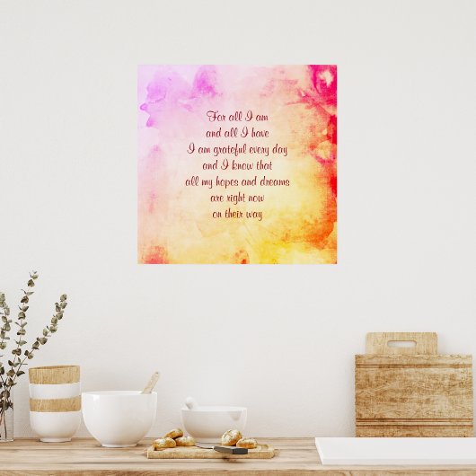 「感謝と前向き」の詩アートのポスター ポスター (キッチン)