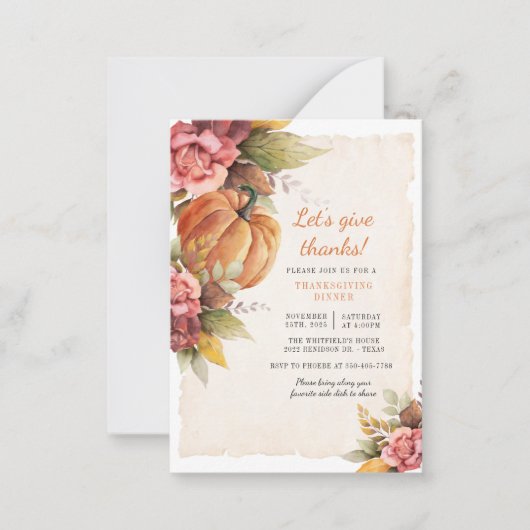 感謝と収穫の秋のディナー ノートカード (正面)