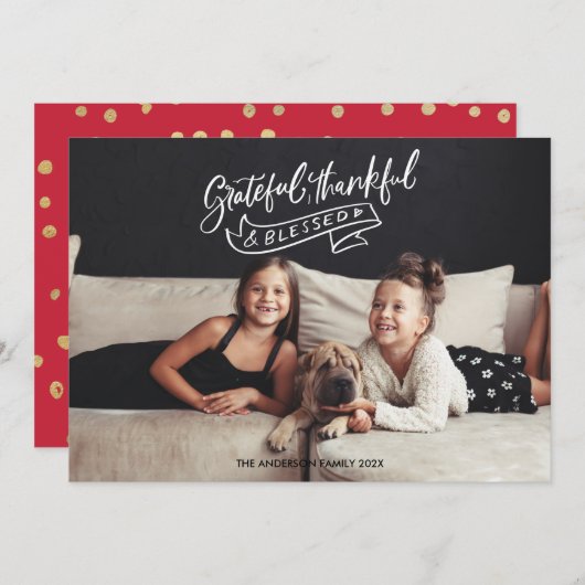 感謝と喜びに満ちたクリスマス　祝福のクリスマス写真カード 招待状 (正面/裏面)