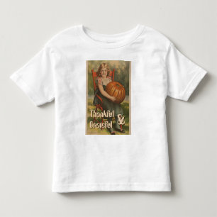 感謝と喜びに満ちて ヴィンテージガールとパンプキン トドラーTシャツ